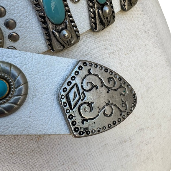 Lily Farouche Munich White Leather Western Belt Turquoise Silver Studded Concho main image 12